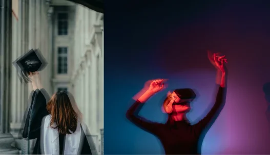 Graduate and student exploring virtual reality